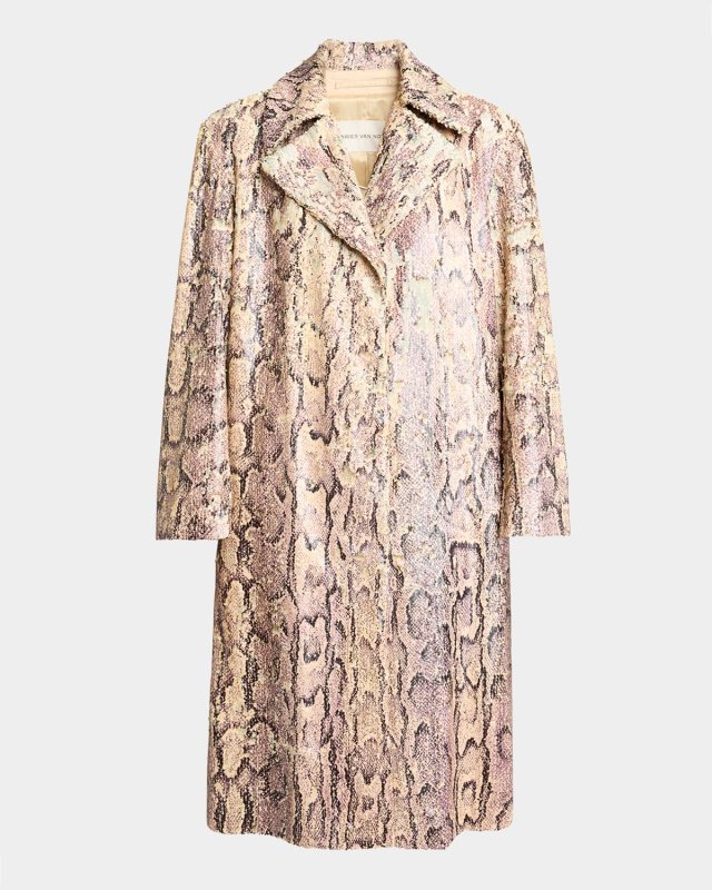 Snakeskin-Print Sequined Single-Breasted Coat